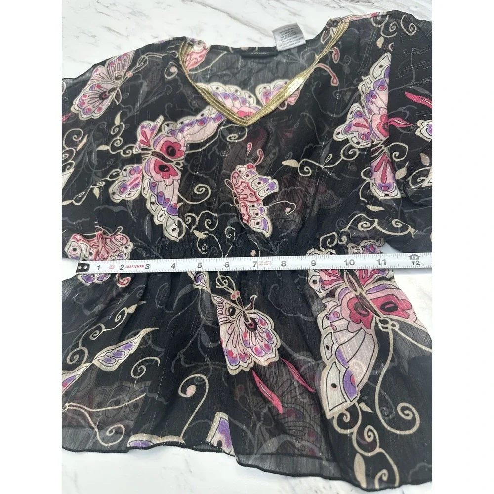 Y2K Mary Kate and Ashley Blouse Sheer Butterfly‎ Juniors Small (6/6x) Sequins